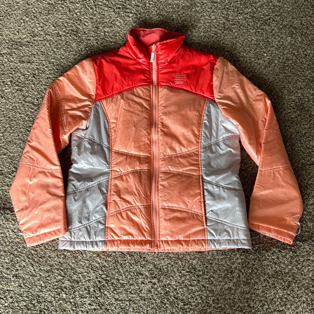 Lands’ End Women’s M Down Coat‎ Peach Coral Grey Winter